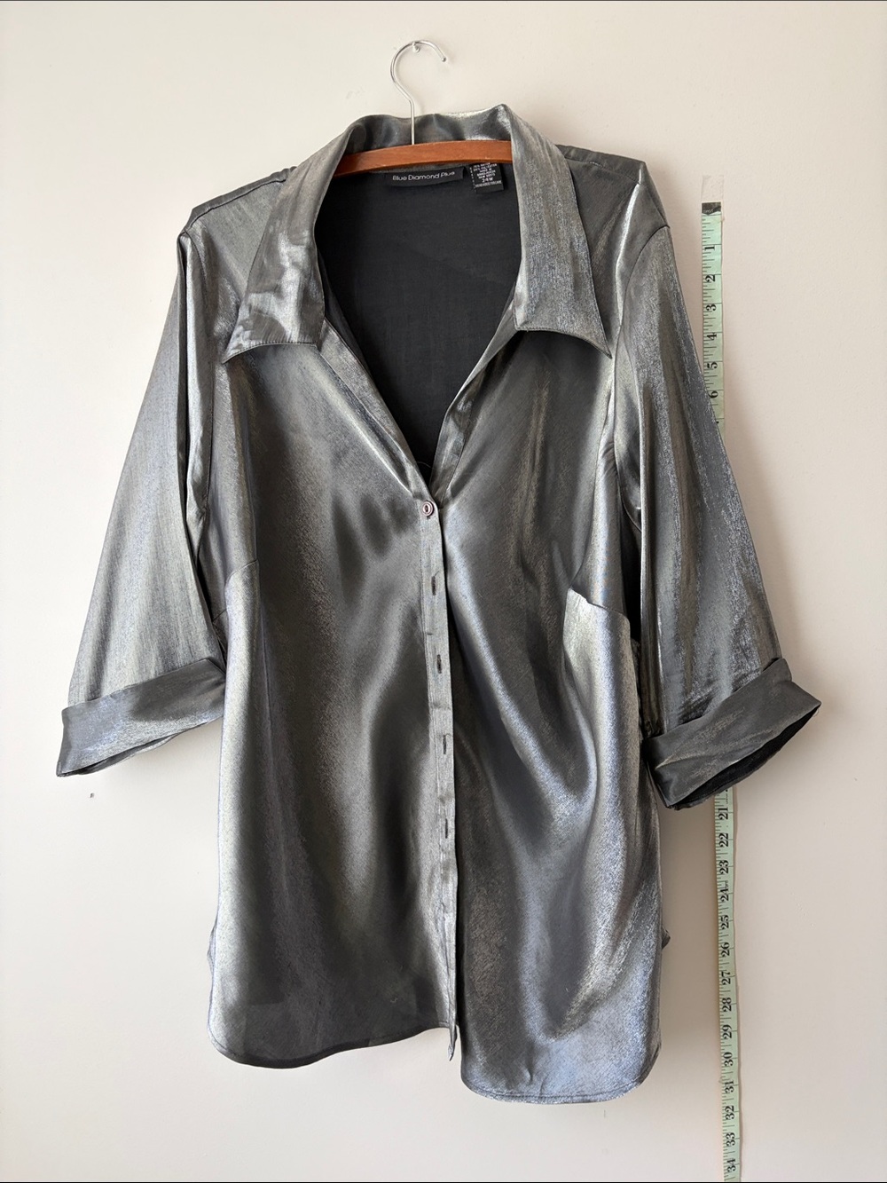 Metallic Silver Button-Down Shirt with Classic Collar